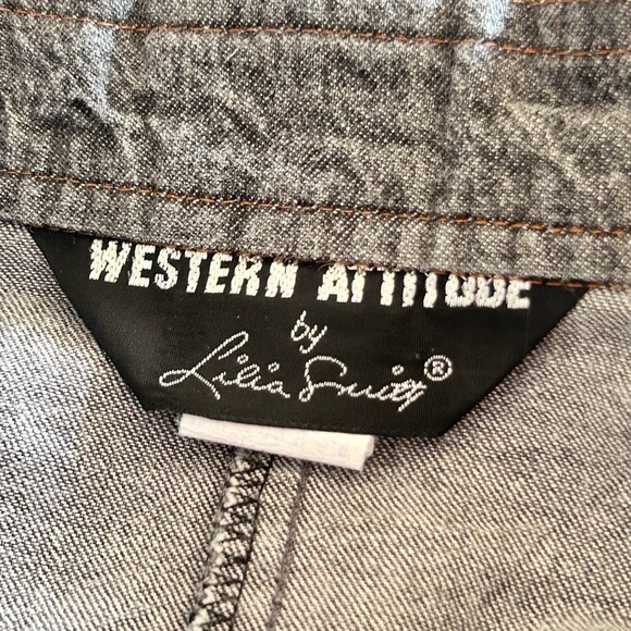 Lilia Smitty Vintage 90s Western Denim Swing Skirt M Gray - Picture 10 of 11